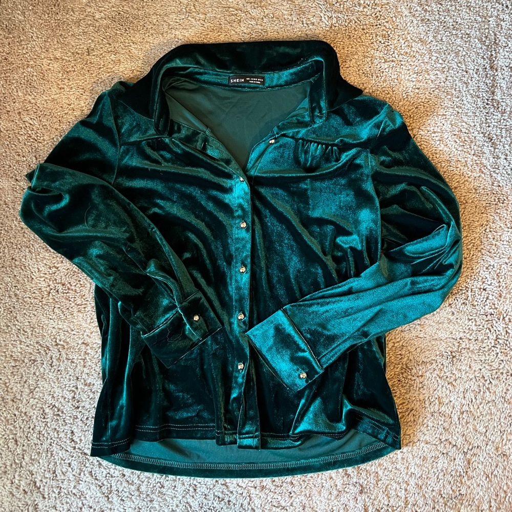 SHEIN Green Velvet Blouse